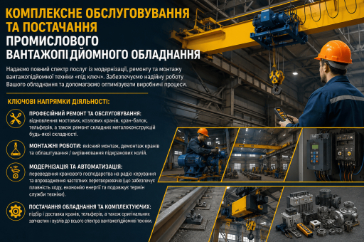 Обслуговування промислового вантажопідйомного обладнання кран балки